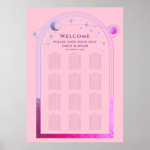 Celestial Pink Purple Sun Moon Stars Wedding Poster
