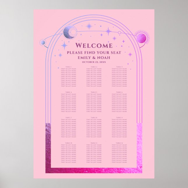 Celestial Pink Purple Sun Moon Stars Wedding Poster (Front)