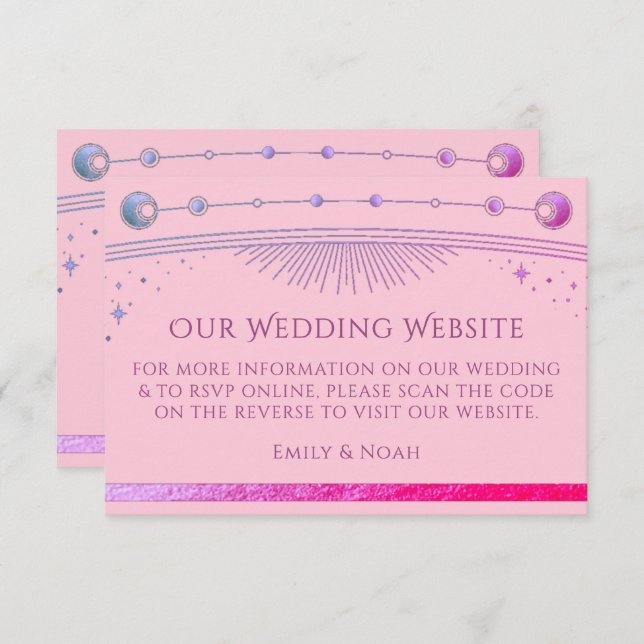 Celestial PInk Purple Wedding Website RSVP QR Code Enclosure Card (Front/Back)