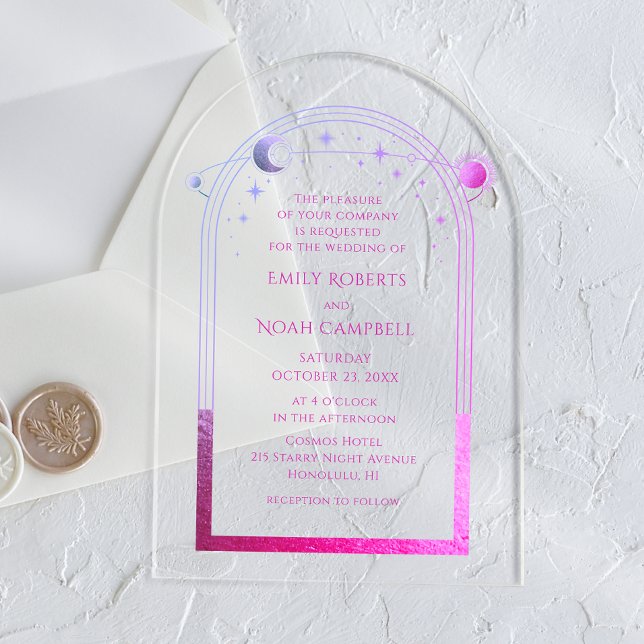 Celestial Pink Sun Moon Stars Galaxy Space Acrylic Invitations (Creator Uploaded)