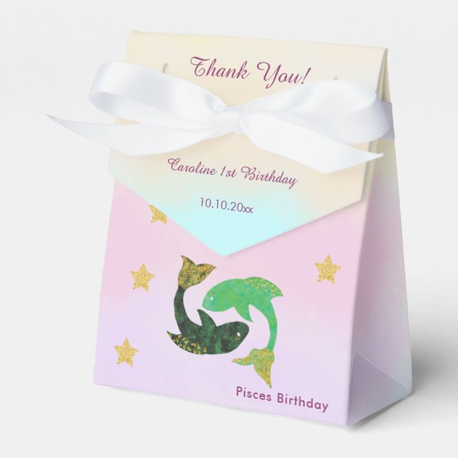 Celestial Pisces Watercolor | 1st Birthday Favour Box (Front Side)