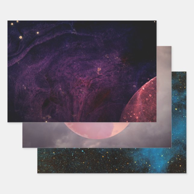 Celestial Planets Galaxy Cosmic Elegant Chic Wrapping Paper Sheet (Set)