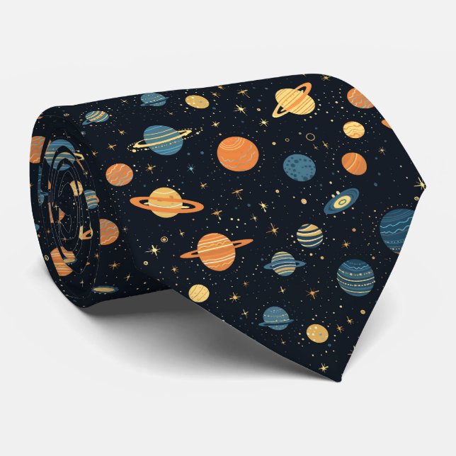 Celestial Planets Tie (Rolled)