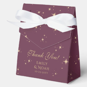 Celestial Plum Gold Sun Moon Astronomy Wedding Favour Box