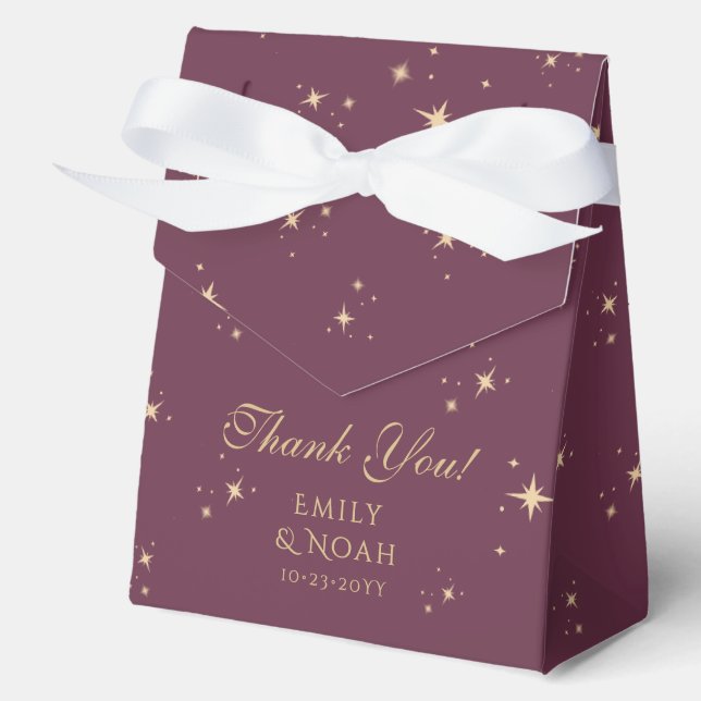 Celestial Plum Gold Sun Moon Astronomy Wedding Favour Box (Front)