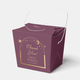 Celestial Plum Gold Sun Moon Stars Wedding Favour Box