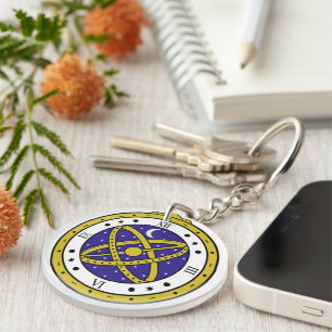 Celestial Pocket Watch Vector Graphic with Golden Key Ring