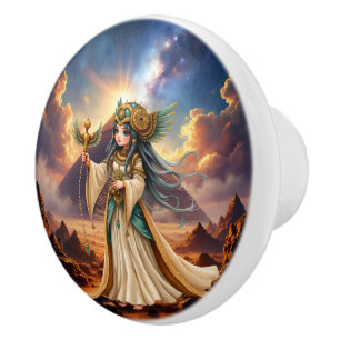 Celestial Priestess of the Golden Pyramid. Ceramic Knob