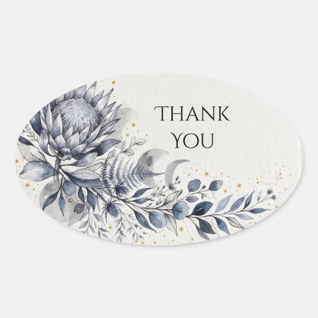Celestial Protea Moon Wedding Thank You Sticker (Front)