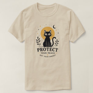 Celestial Protect Your Peace Black Cat Illustratio T-Shirt