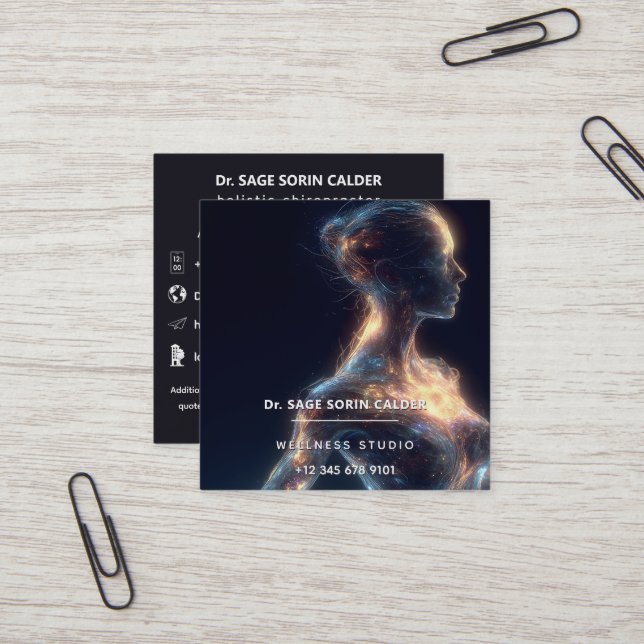 Celestial Pulse Energy Healing Square Business Card (Front/Back In Situ)