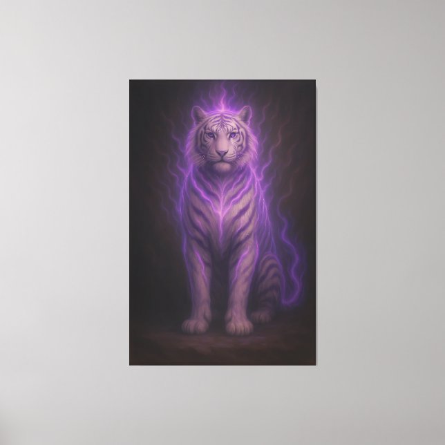 Celestial Purple Flame White Tiger – High-End Fant Canvas Print (Front)