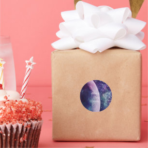 Celestial Purple Galaxy Moon Wedding  Classic Round Sticker