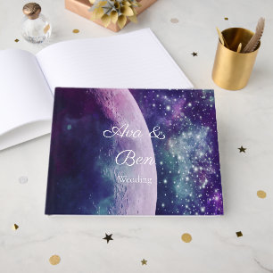 Celestial Purple Galaxy Moon Wedding  Guest Book