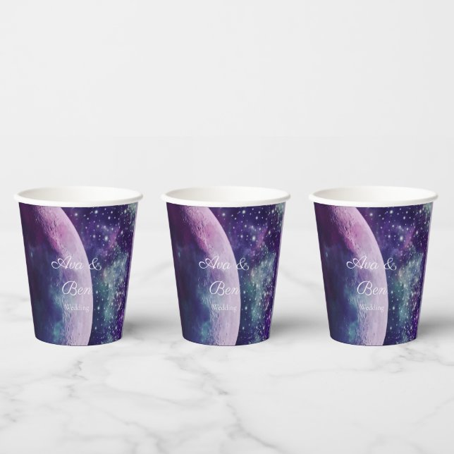 Celestial Purple Galaxy Moon Wedding  Paper Cups (Multi)