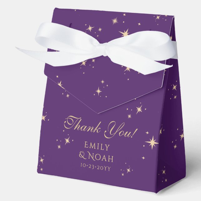 Celestial Purple Gold Sun Moon Astronomy Wedding Favour Box (Front)