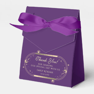 Celestial Purple Gold Sun Moon Stars Wedding Favour Box