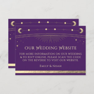 Celestial Purple Gold Wedding Website RSVP QR Code Enclosure Card