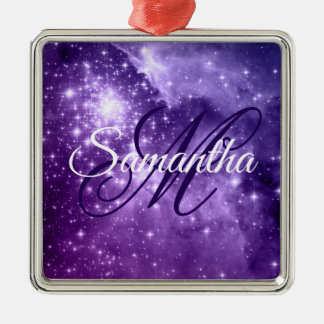 Celestial Purple Starry Sparkle Fancy Monogram Metal Tree Decoration