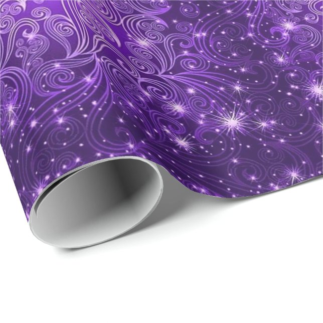 Celestial Purple Swirls & Stars Wrapping Paper (Roll Corner)