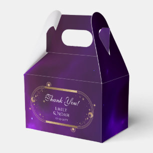 Celestial Purple Teal Gold Sun Moon Stars Wedding Favour Box