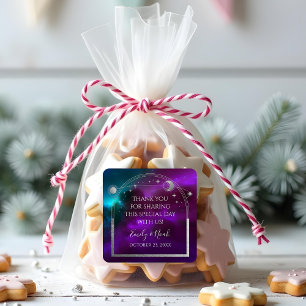 Celestial Purple Teal Silver Wedding Thank You Square Sticker