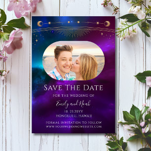Celestial Purple Teal Sun Moon Save The Date