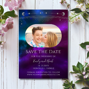 Celestial Purple Teal Sun Moon Save The Date