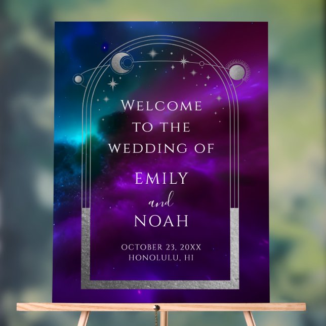Celestial Purple Teal Welcome Wedding  Acrylic Sign (Neutral)