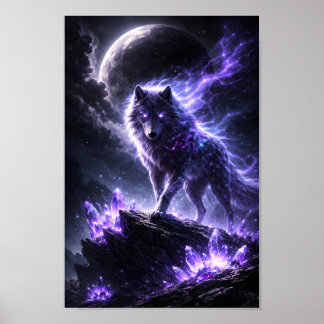 Celestial Purple Wolf Crystal Mountain Fantasy Poster