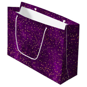 Celestial Purple & Yellow Starry Night Pattern Large Gift Bag