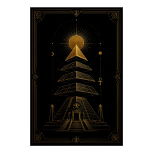Celestial Pyramid Temple in Black and Gold Poster