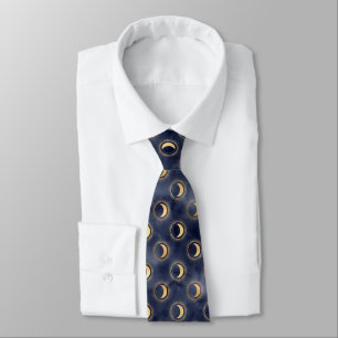 Celestial Quarted Moon and Stars On Navy Night Sky Tie