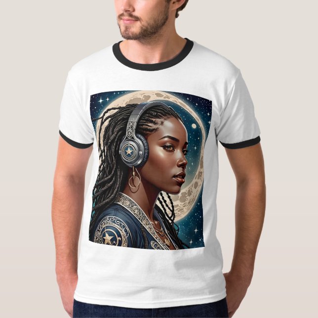 Celestial Queen Headphones Cosmic Vibe Tshirt (Front)