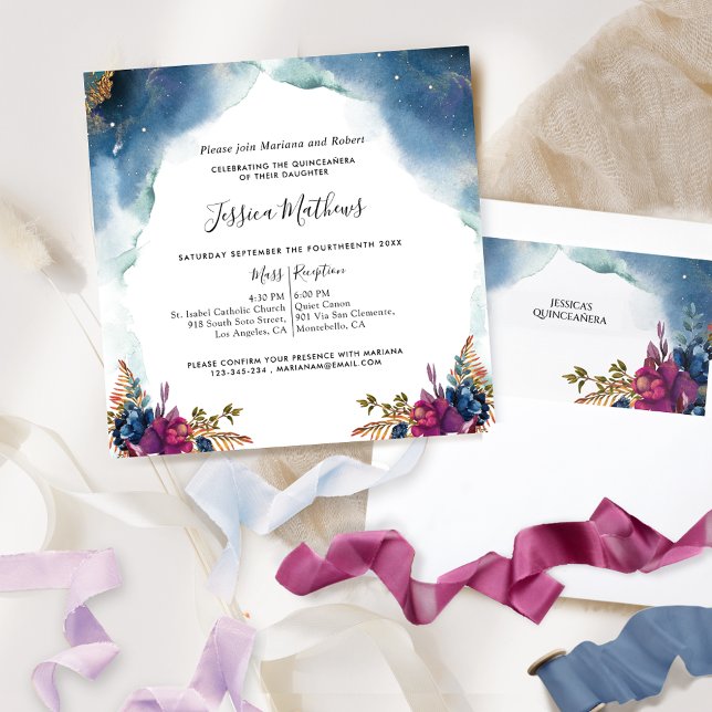 Celestial Quinceañera Blue Purple Teal and Fuchsia Invitation (Creator Uploaded)
