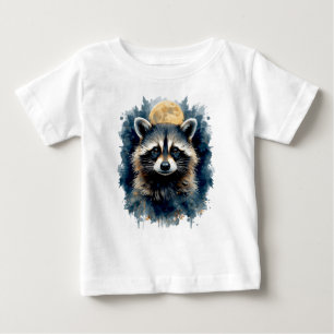 Celestial Racoon Watercolor Moon Forest Art Baby T-Shirt