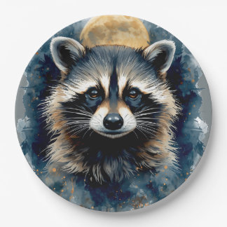 Celestial Racoon Watercolor Moon Forest Art Paper Plate