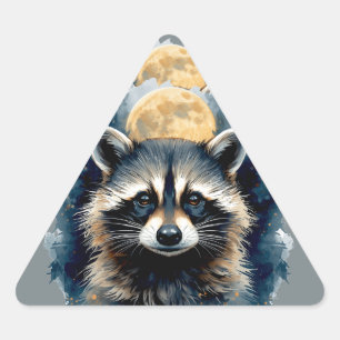 Celestial Racoon Watercolor Moon Forest Art Triangle Sticker