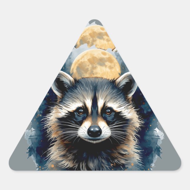 Celestial Racoon Watercolor Moon Forest Art Triangle Sticker (Front)