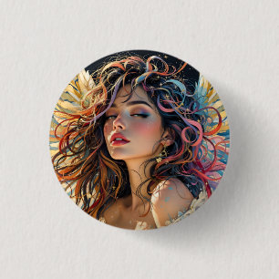 Celestial Radiance – Rainbow Winged Angel Portrait 3 Cm Round Badge