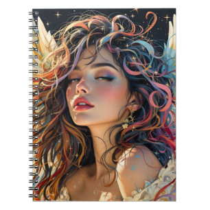 Celestial Radiance – Rainbow Winged Angel Portrait Notebook