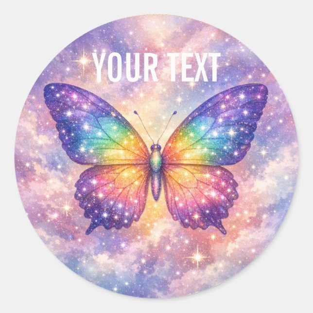 Celestial Rainbow Butterfly Circle Classic Round Sticker (Front)