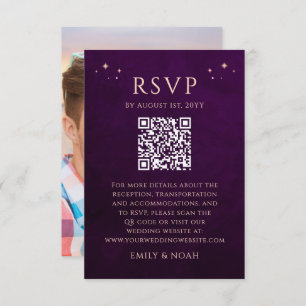 Celestial Rainbow Plum Budget QR Code RSVP Photo Enclosure Card