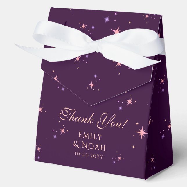 Celestial Rainbow Plum Sun Moon Stars Wedding Favour Box (Front)