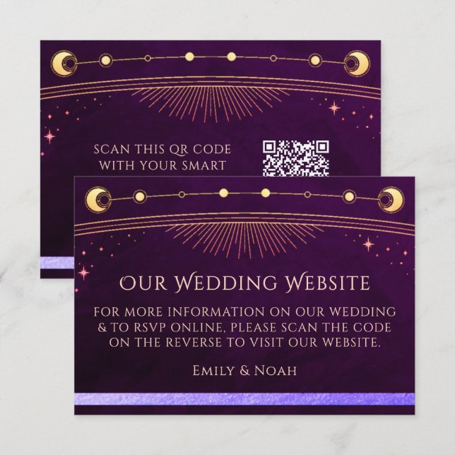 Celestial Rainbow Wedding Website RSVP QR Code Enclosure Card (Front/Back)