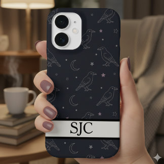 Celestial Raven Dark Academia Monogrammed iPhone 16 Case