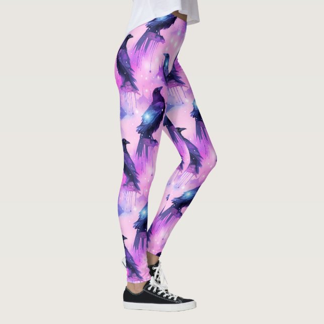 Celestial Raven Galaxy Pastel Halloween Pattern Leggings (Right)