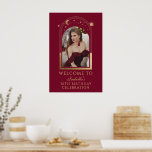 Celestial Red Gold 30th Birthday Welcome Poster<br><div class="desc">Celestial Red Gold 30th Birthday Welcome Poster features an elegant gold sun, moon and stars frame on a red background. Inside is your favourite photo and below your birthday welcome sign information. Personalise by editing the text in the text boxes and adding your favourite photo. Designed for you by ©2024...</div>