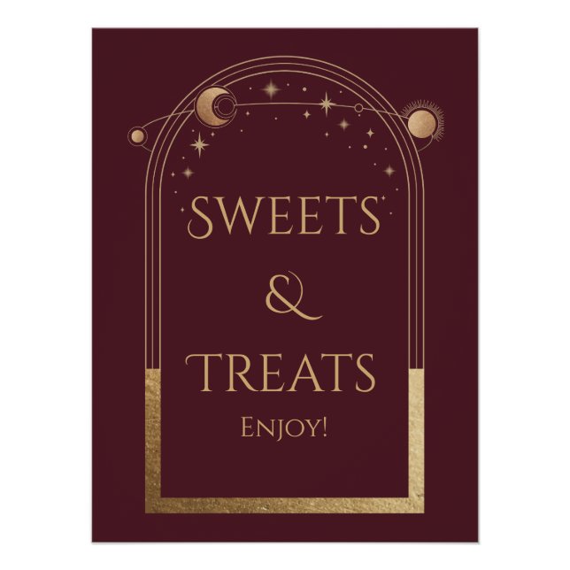 Celestial Red Gold Birthday Sweets & Treats Poster (Front)