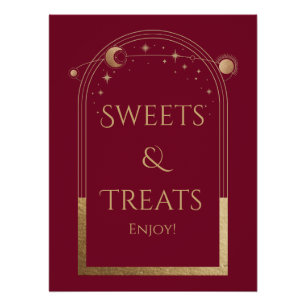 Celestial Red Gold Birthday Sweets & Treats Poster